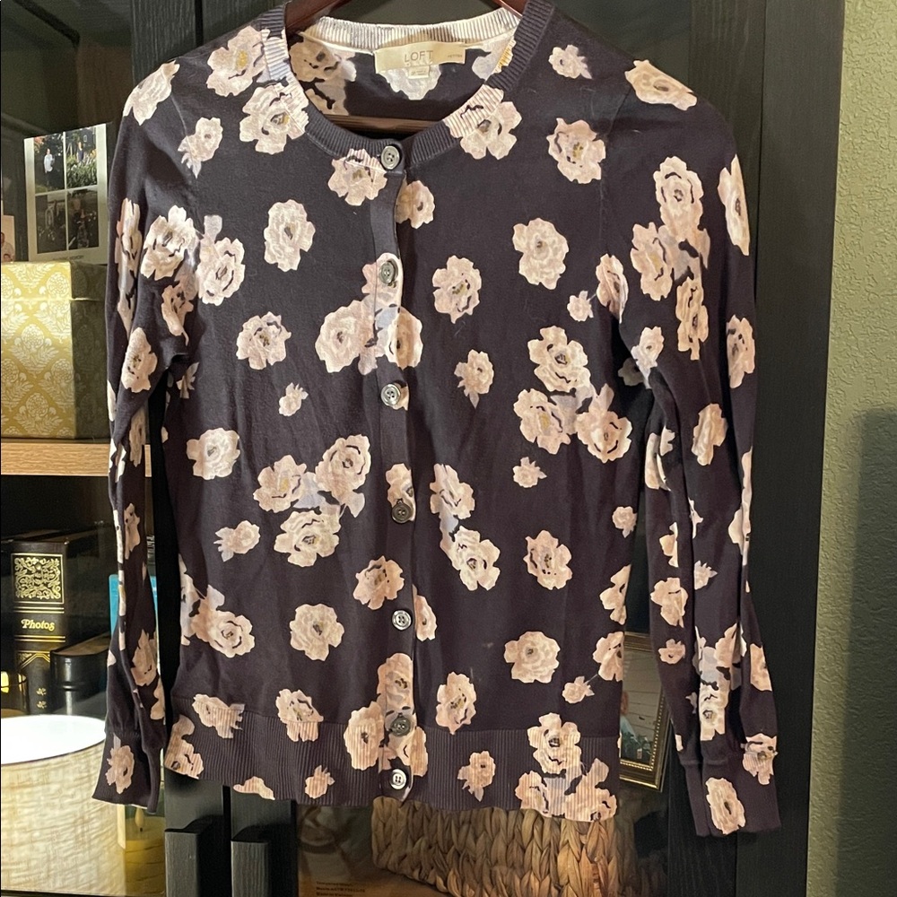 LOFT Dark Floral Cardigan
